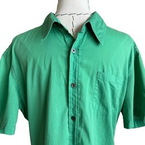 Dries Van Noten Mens Lightweight Cotton Button Up Green Short Sleeve Shirt sz 50